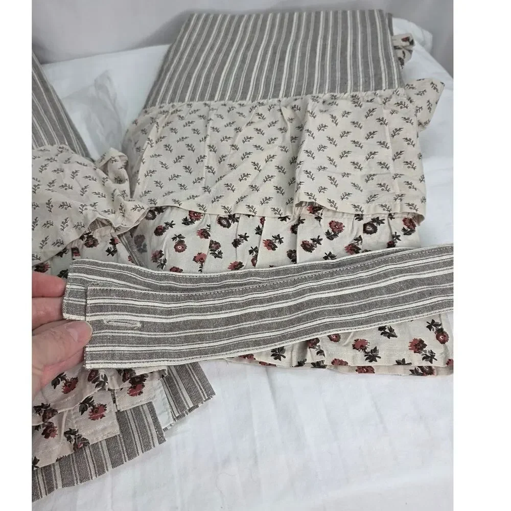 Farmhouse Brown Ruffle Striped Room Darkening Curtain Panel Pair 40